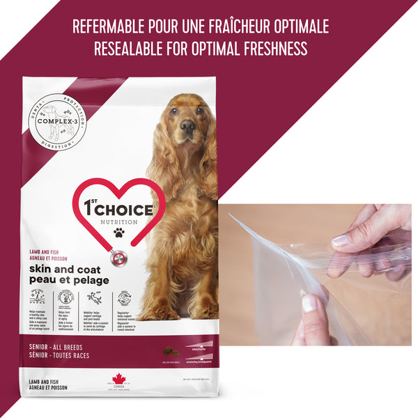 Nourriture pour chien, sénior, toutes races, peau et pelage - agneau