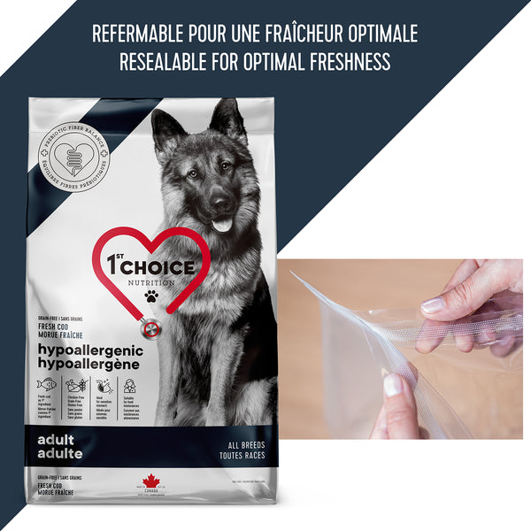 NOURRITURE POUR CHIEN ADULTE, TOUTES RACES, HYPOALLERGÈNE - MORUE SANS GRAINS - Animatout