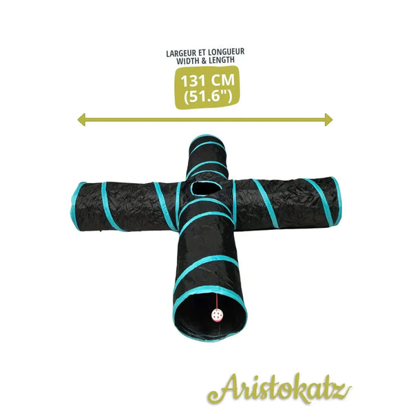 Tunnel pour chats noir et turquoise, 4 voies