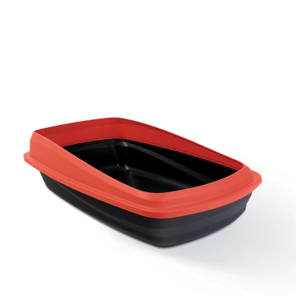 Bac à litière Catit avec pare-litière amovible, rouge et gris foncé, grand