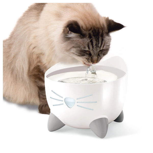 Abreuvoir pour chat PIXI, blanc avec dessus en acier inoxydable, 2,5 l - Animatout