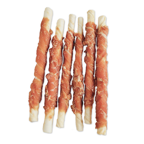Gâteries pour chien Snack Bar torsades de cuir brut et poulet, petite, paquet de 6 - Animatout