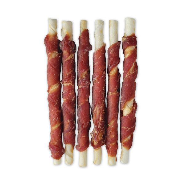 Gâteries pour chien Snack Bar torsades de cuir brut et canard, petite, paquet de 6 - Animatout