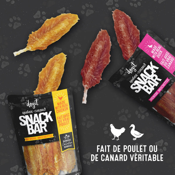 Gâteries pour chien Snack Bar brochettes de canard et peau de bœuf, 100 g - Animatout