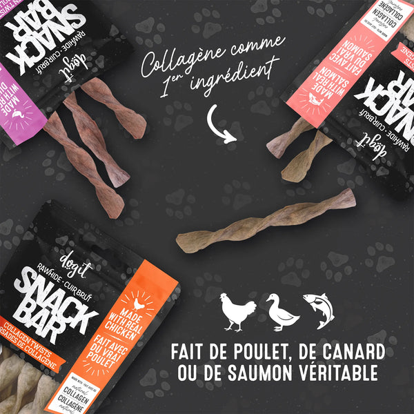 Gâteries pour chien Snack Bar torsades de collagène au poulet, paquet de 10 - Animatout
