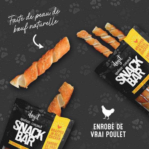 Gâteries pour chien Snack Bar spirales de peau de bœuf enrobées de poulet - Animatout