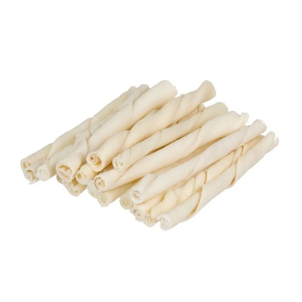 Os de cuir pour chien - twists blancs 5" x 4-6 mm