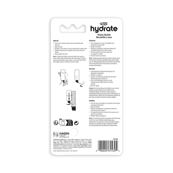 Bouteille à eau étanche Hydrate en plastique transparent avec support pour petits animaux