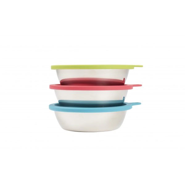 Bols pour animaux avec couvercles paquet de 3 (1 x vert, 1 x bleu, 1 x rouge)