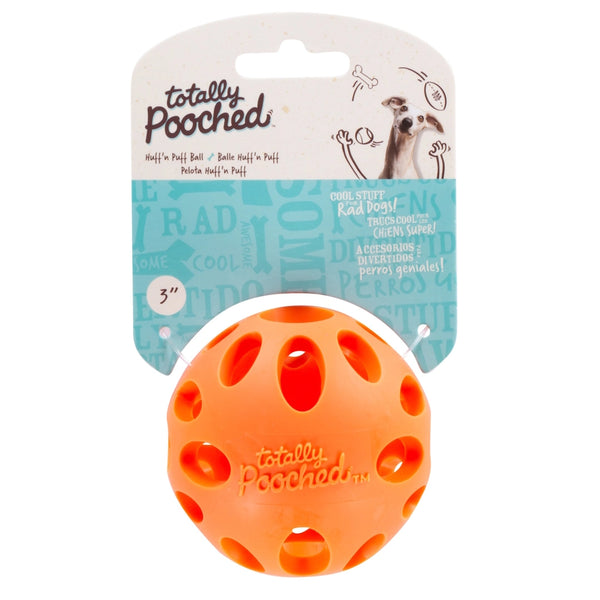 Jouet "Totally Pooched, huff'n puff ball" jouet en caoutchouc pour chien - balle 3.1"