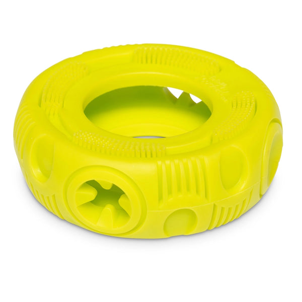 Jouet "Totally Pooched, stuff 'n brush" jouet en caoutchouc pour chien - pneu vert