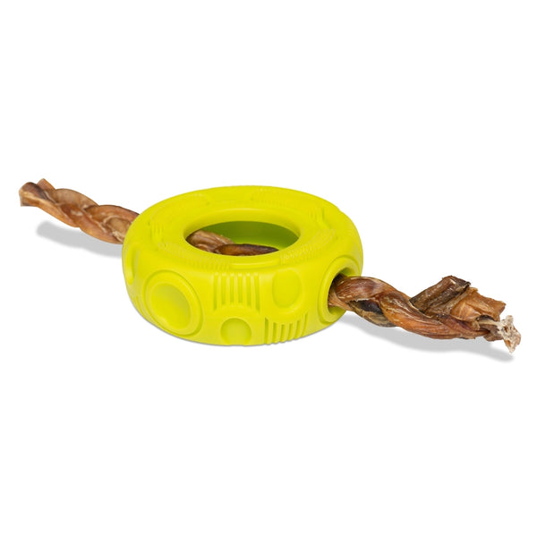 Jouet "Totally Pooched, stuff 'n brush" jouet en caoutchouc pour chien - pneu vert