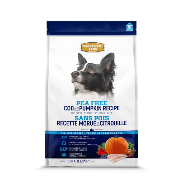 Nourriture pour chien, sans pois, morue/citrouille