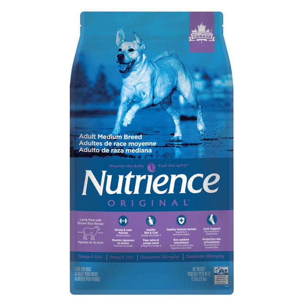 Nourriture Nutrience Original, Adultes de race moyenne, Agneau et riz brun, 11,5 kg