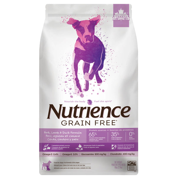 Nourriture Nutrience Sans grains pour chiens, Porc, agneau et canard