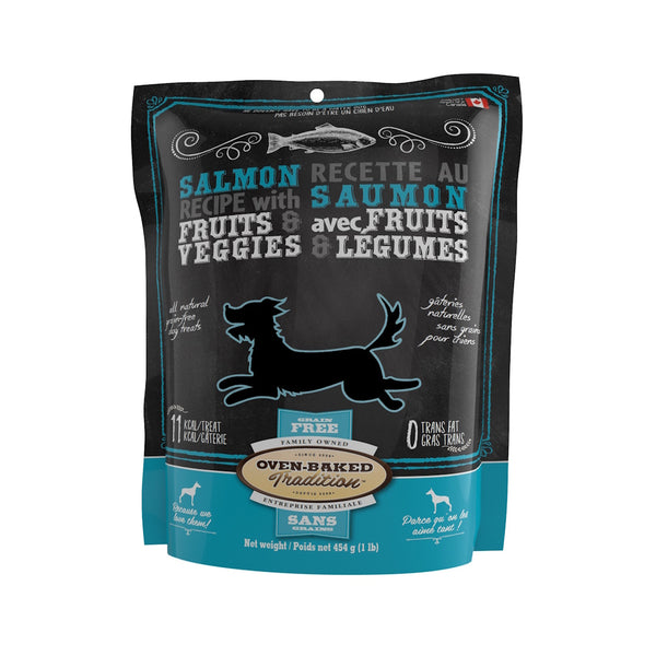 Gâteries pour chien, sans grains, biscuits saumon, fruits et légumes 454 g