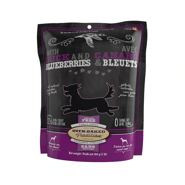 Gâteries pour chien, sans grains, biscuits canard et bleuets 454 g