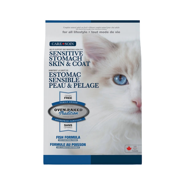 Nourriture sèche peau et estomac sensible sans grains pour chat adulte - poisson