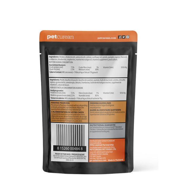 Nourriture humide pour chien "booster" système immunitaire poulet & saumon effiloché au bouillon 2.8oz - Animatout