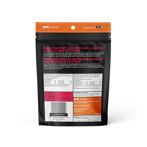 Gâteries tendres pour chien "Benefit Chew" formule "Skin & Coat" à l'agneau 170g - Animatout