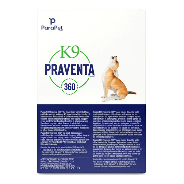 Traitement antiparasitaires K9 Praventa 360, chiens de petite taille