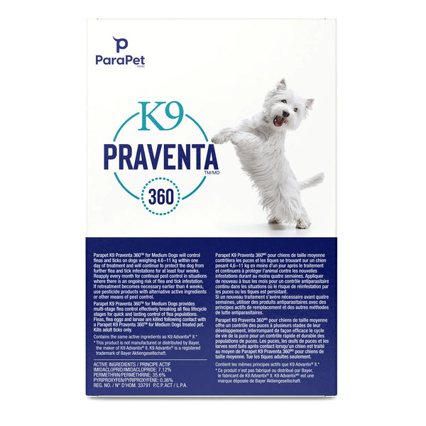 Traitement antiparasitaires K9 Praventa 360, chiens de taille moyenne