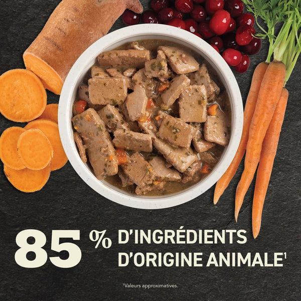 Nourriture pour chien morceaux de volailleavec bouillon d'os 363 g