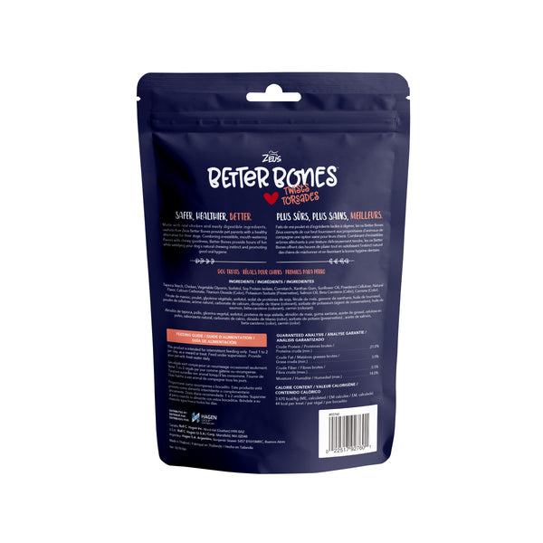 Better Bones, torsades pour chien enrobées de poulet, arôme de saumon, paquet de 10 - Animatout