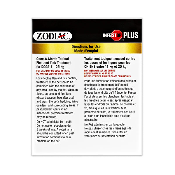 Solution topique contre les puces et tiques INFESTOP PLUS pour les chiens pesant entre 11 kg et 25 kg