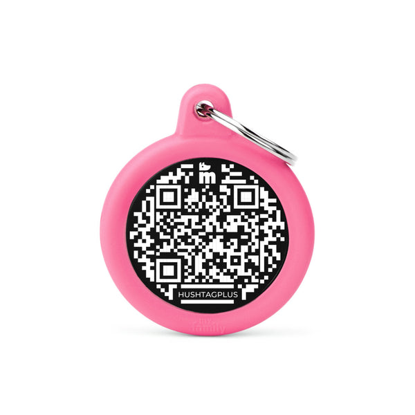 Médaille Hushtag Plus Code QR Cercle Noir en Aluminium avec Caoutchouc
