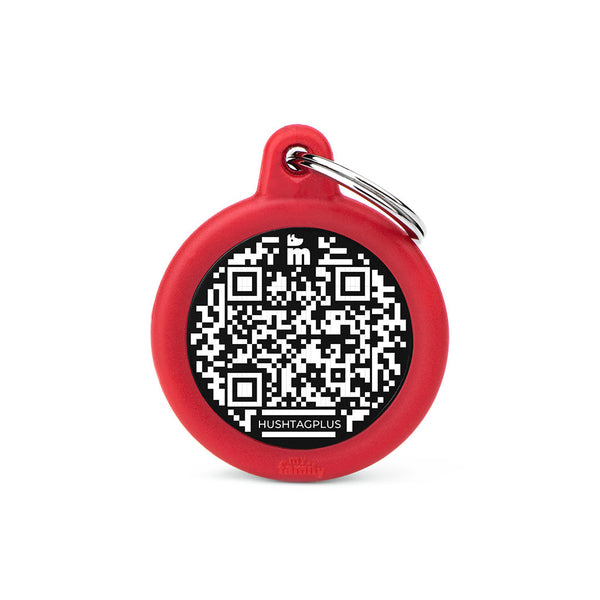 Médaille Hushtag Plus Code QR Cercle Noir en Aluminium avec Caoutchouc