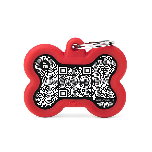 Médaille Hushtag Plus Code QR Os Noir en Aluminium avec Caoutchouc