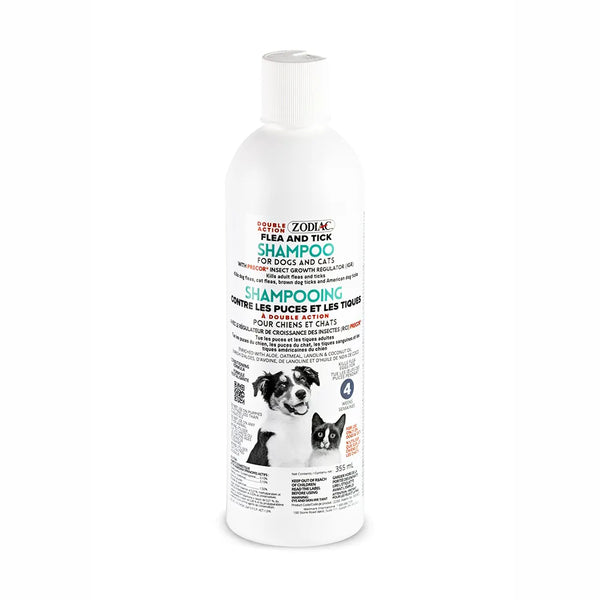 Shampooing contre les puces et les tiques à double action pour chiens et chats 355 ml