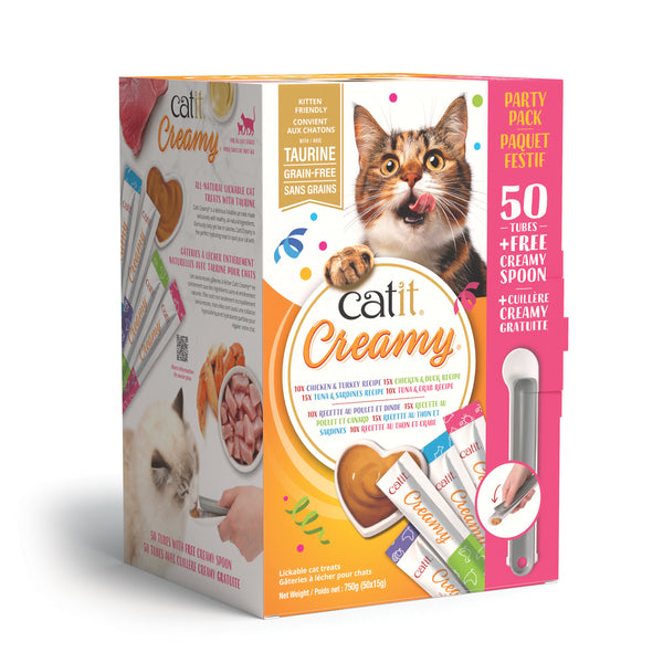 Gâteries pour chat boite festive 50 tubes assortis avec cuillère