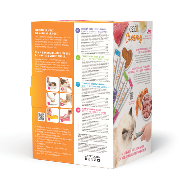Gâteries pour chat boite festive 50 tubes assortis avec cuillère