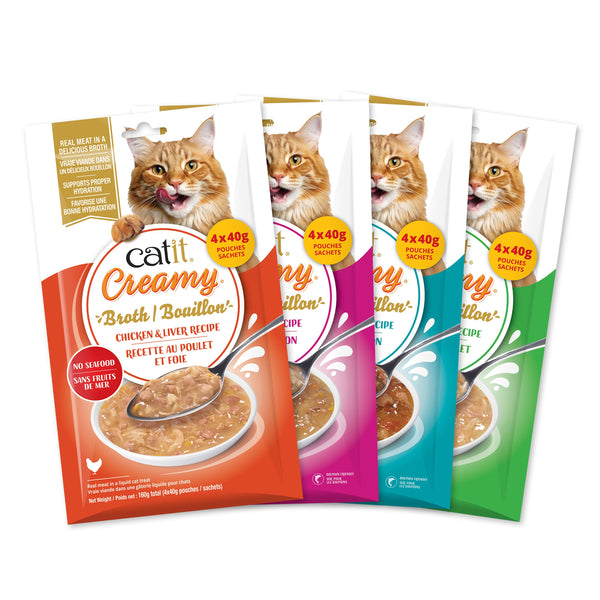 Nourriture humide pour chat bouillon thon et saumon paquet 4