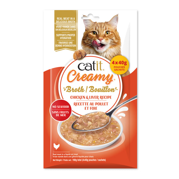 Nourriture humide pour chat bouillon poulet et foie paquet 4
