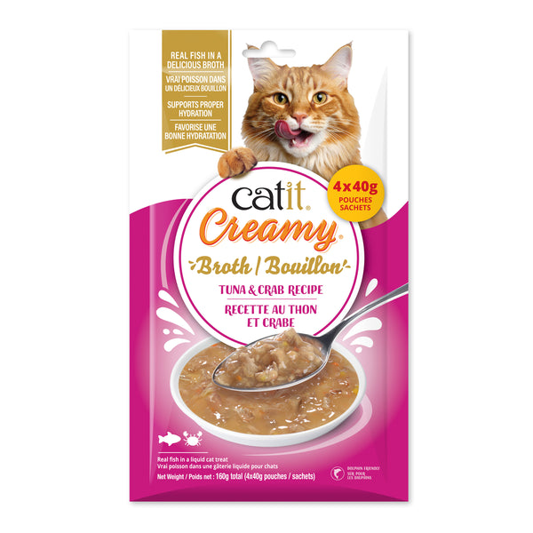 Nourriture humide pour chat bouillon thon et crabe paquet 4
