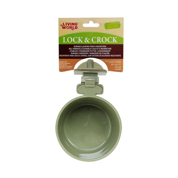 Bol Lock & Crock avec pince pour petits animaux et oiseaux, olive, grand, 591 ml (20 oz liq.)