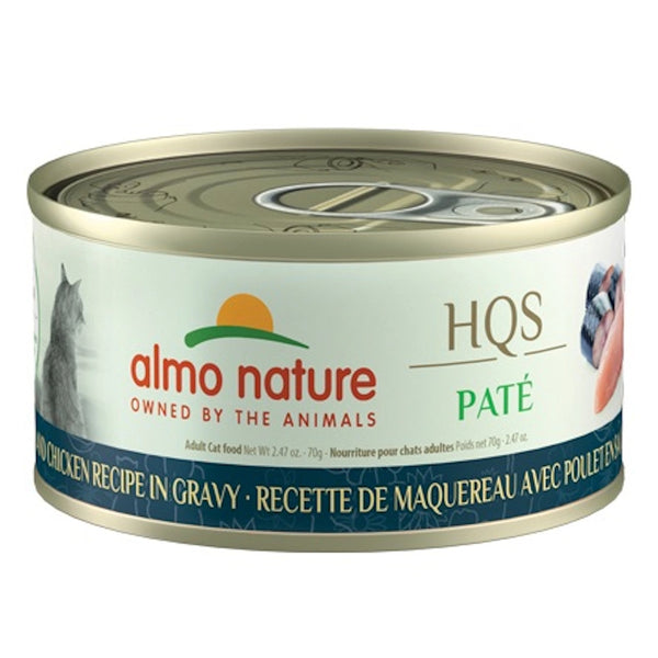 Nourriture humide pour chat HQS Natural - mousse, recette de maquereau et poulet en sauce 70 g - Animatout