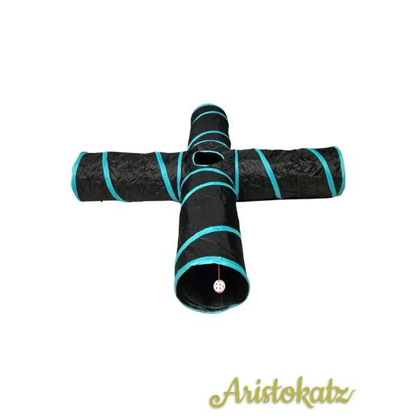 Tunnel pour chats noir et turquoise, 4 voies