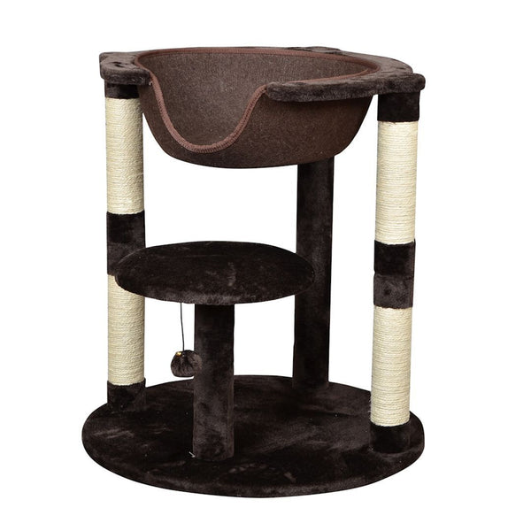 Arbre à chat, classique - 2 niveaux avec lit suspendu, brun