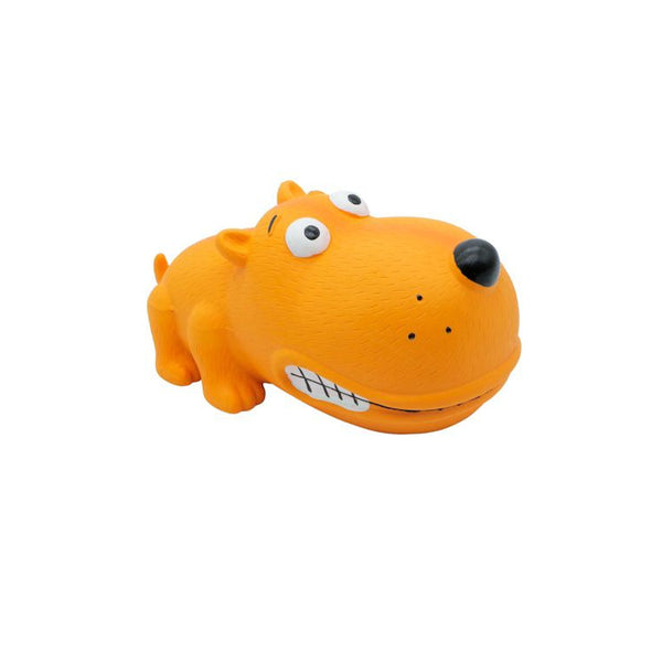 Jouet en latex avec "squeaker" pour chien - gros museau, chien jaune