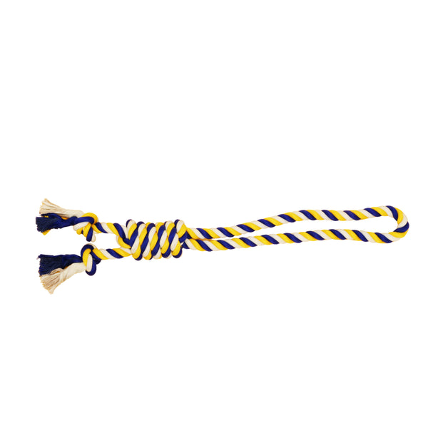 Jouet de corde pour chien, double avec boucle et noeud coulant - large, bleu et jaune