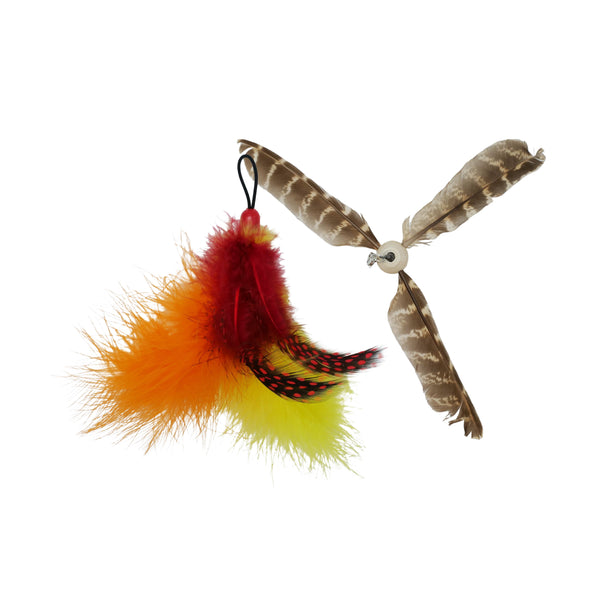 Jouet pour chat - duo hélicoptère rayé et plumes