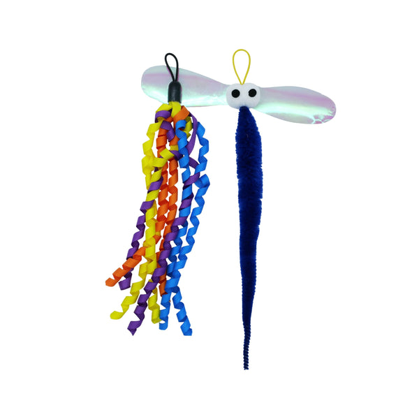 Jouet pour chat - duo libellule bleue et rubans