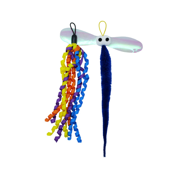 Jouet pour chat - duo libellule bleue et rubans