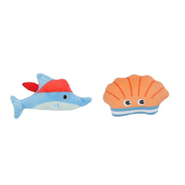 Jouet pour chat, avec herbe à chat - duo de poisson pirate & coquillage