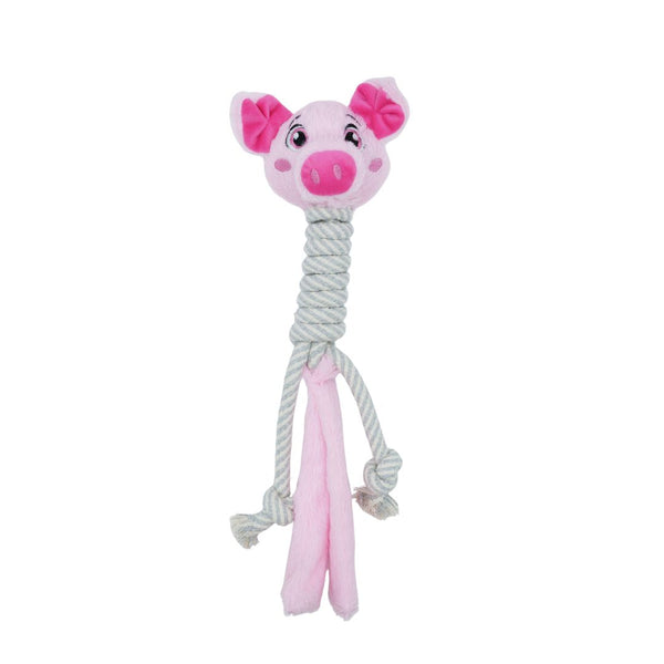 Jouet en peluche avec corde pour chien - cochon à long cou
