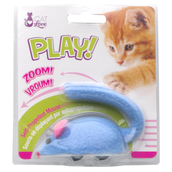 Souris pour chat automotrice à roulettes Cat Love, bleue